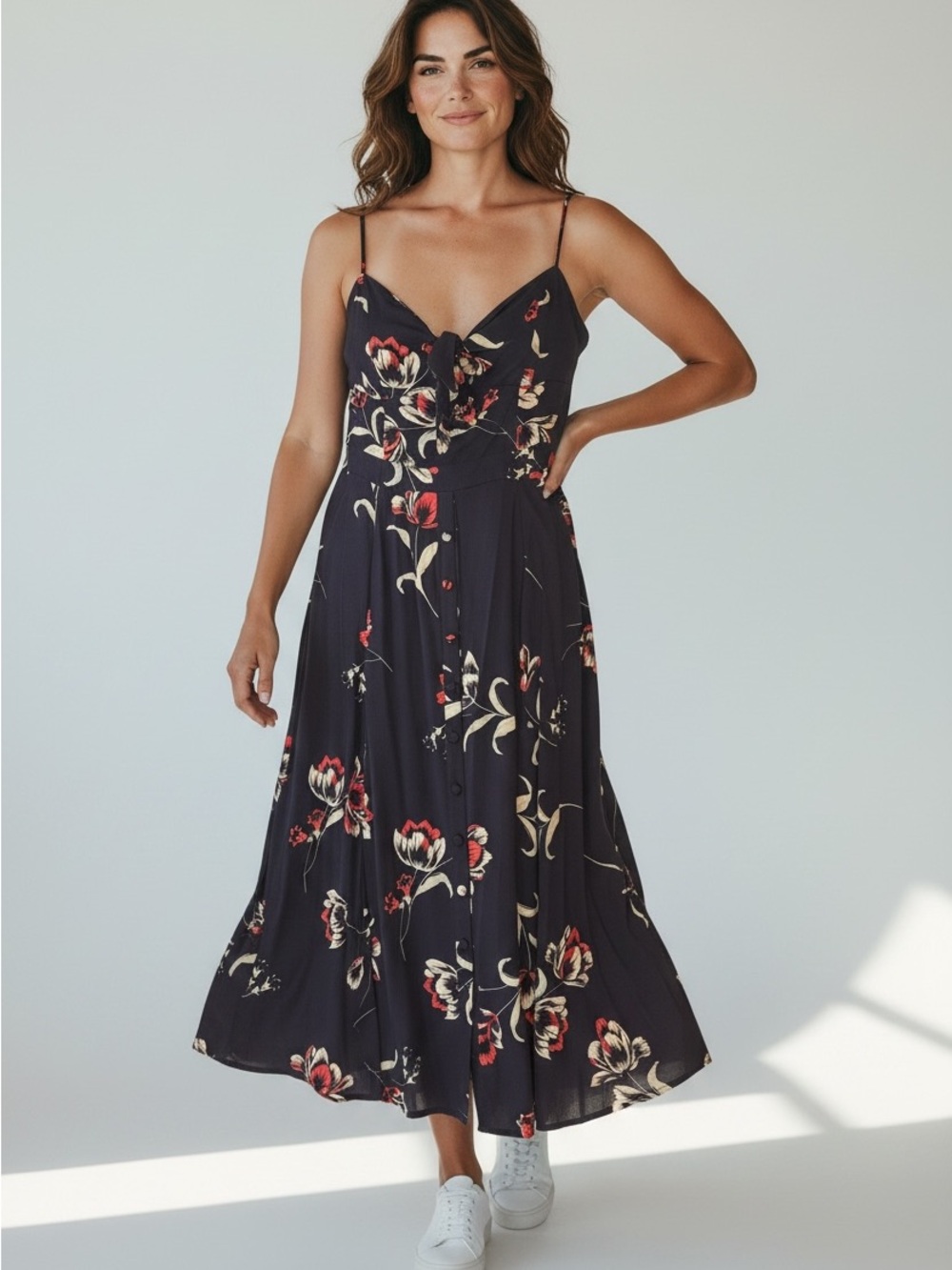 Yumi Kim Navy Floral Spaghetti-Strap Midi Dress